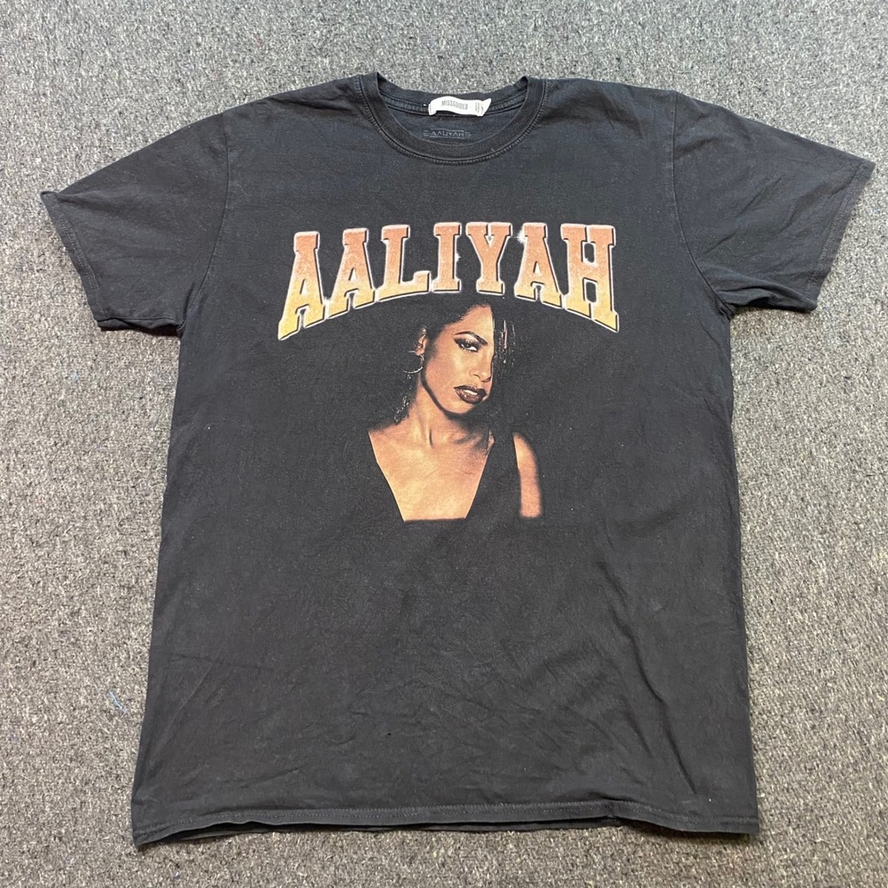 Missguided Aaliyah TShirt Sz M Black Y2K Grunge Hip Hop Graphic Tee